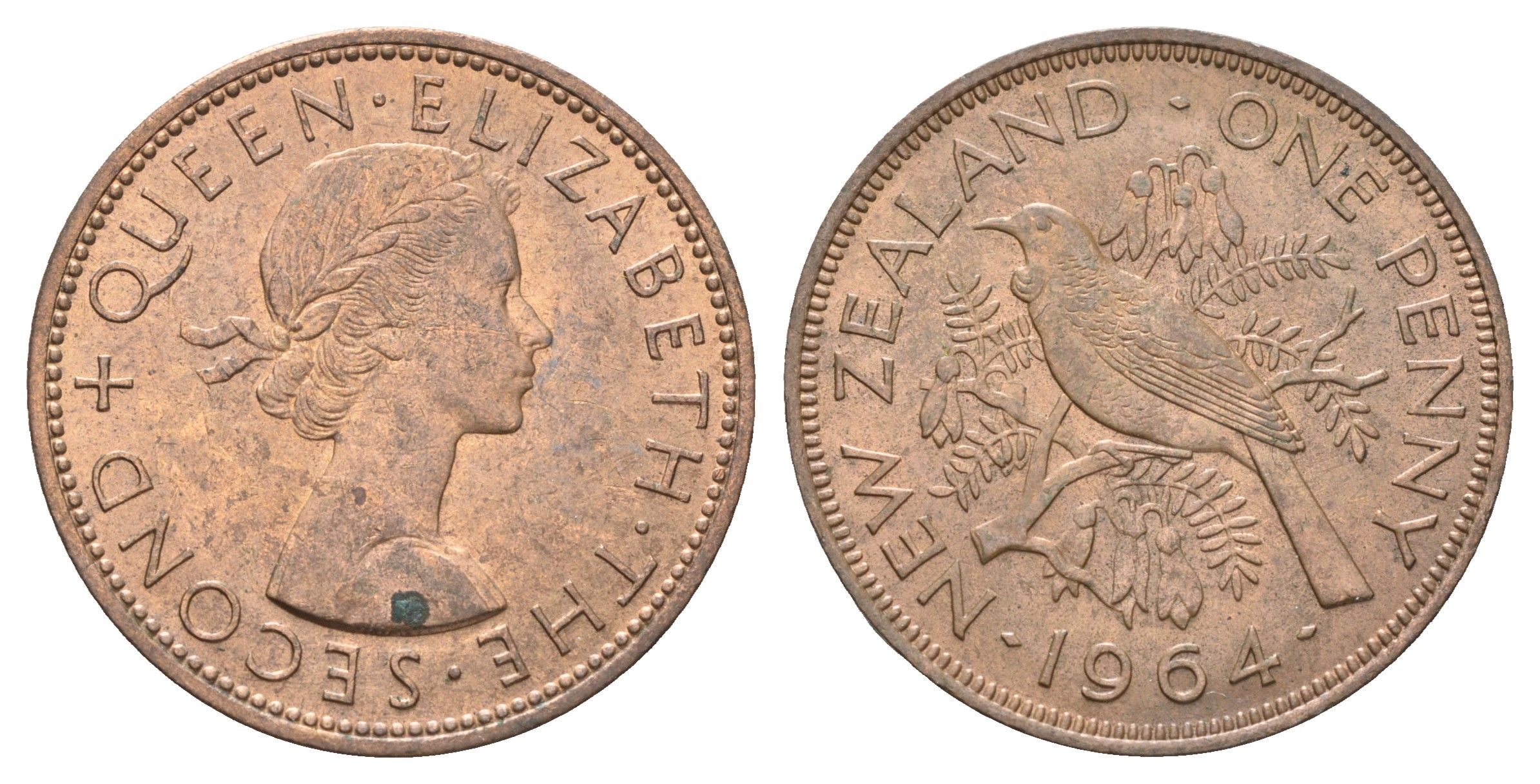 Новая Зеландия 1 пенни 1964 Елизавета II (1952-2022), новозеландский туи KM 24.2 бронза aUNC 4587-1244