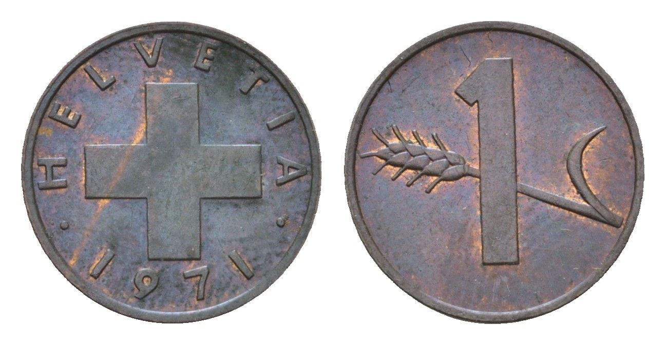 Швейцария 1 раппен 1971 KM 46 бронза 4684-618
