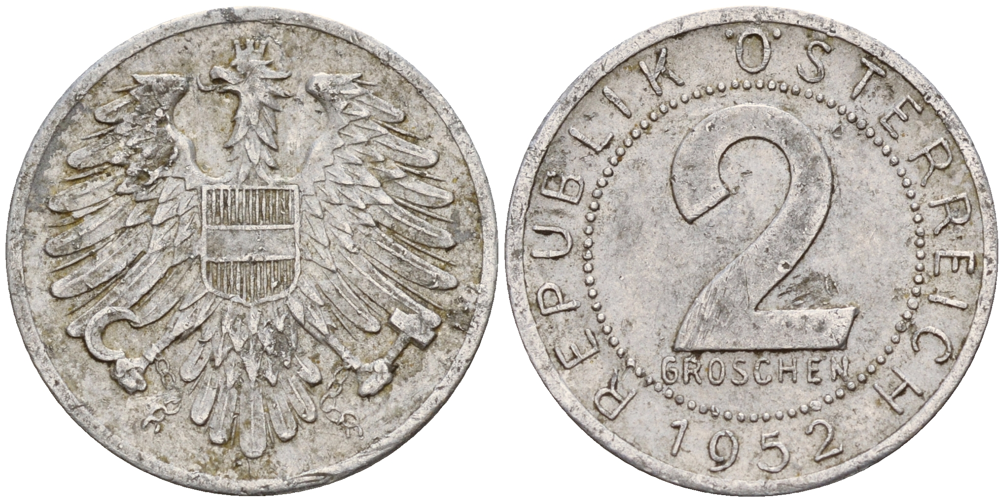 Австрия 2 гроша 1952  KM 2876 алюминий    4189-243