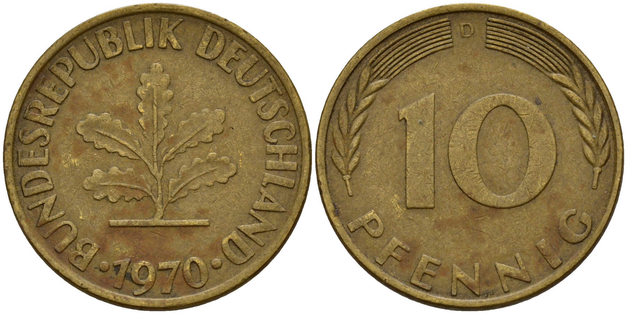 ФРГ 10 пфеннигов 1970 D J. 383, KM 108 сталь плакированная латунью    4603-344