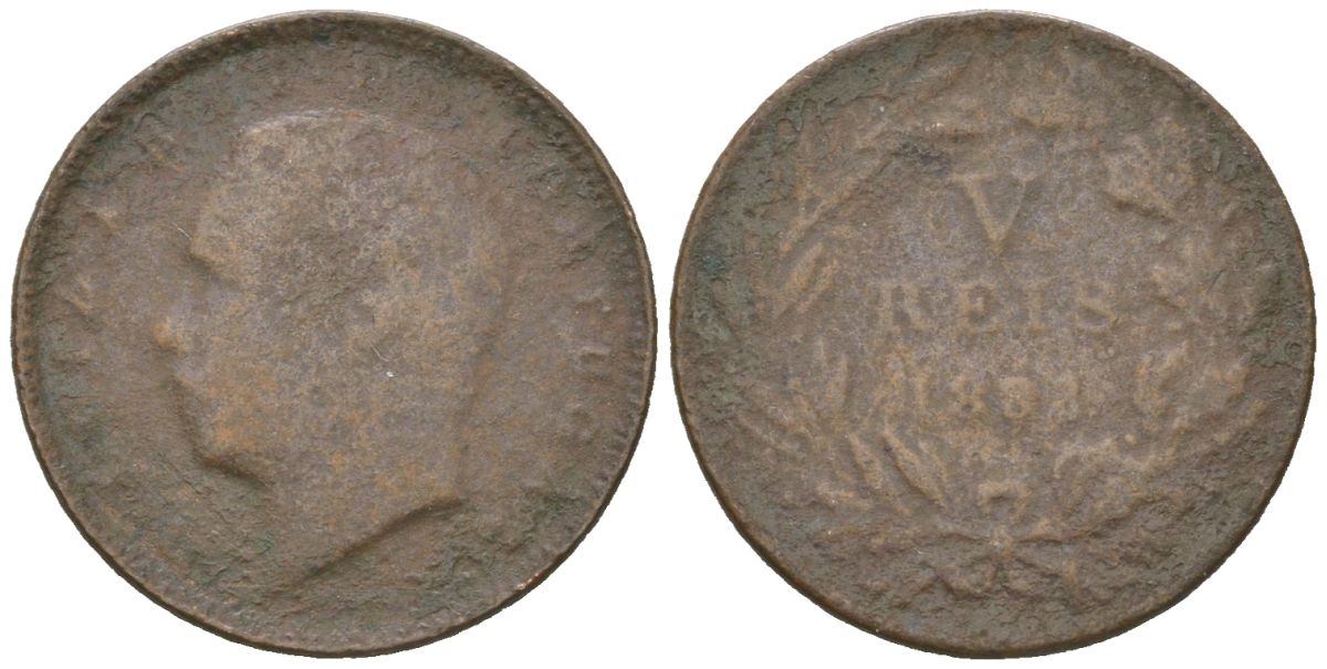 Португалия 5 реалов 1883 Луиш I (1861-1889) KM 525 бронза 4611-245