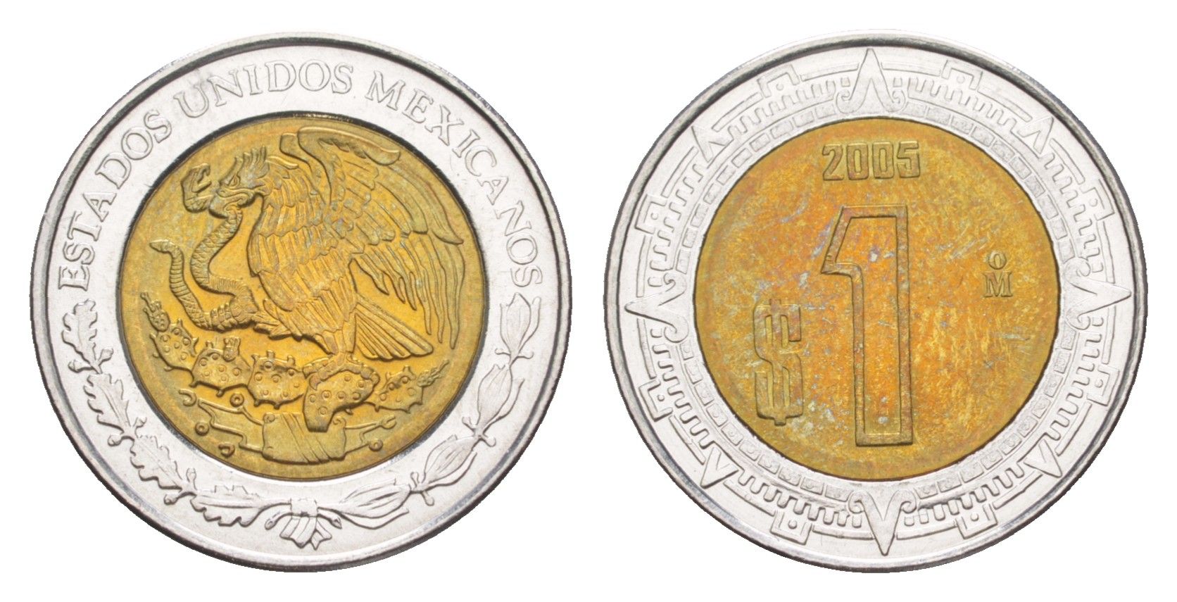 Мексика 1 песо 2005 Mo KM 603 биметалл UNC 4636-526