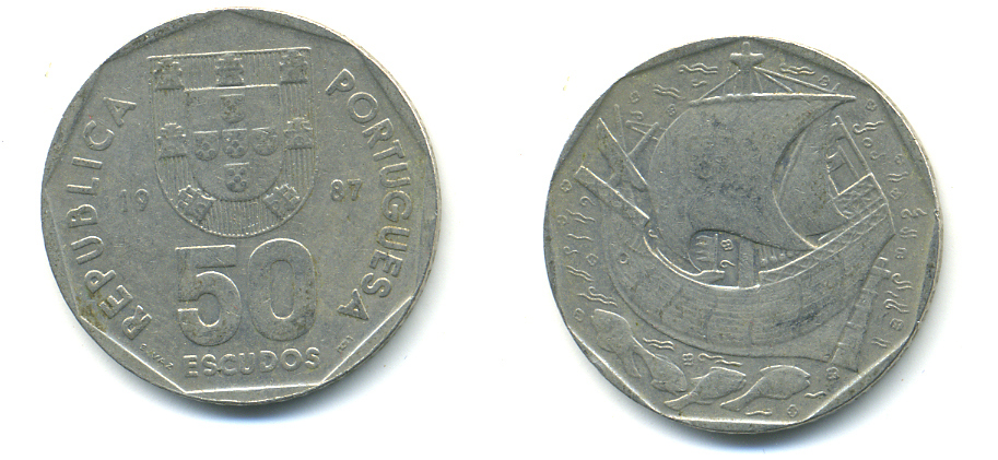 ПОРТУГАЛИЯ 50 ЭСКУДО 1987 KM 636 медно-никель 176-944