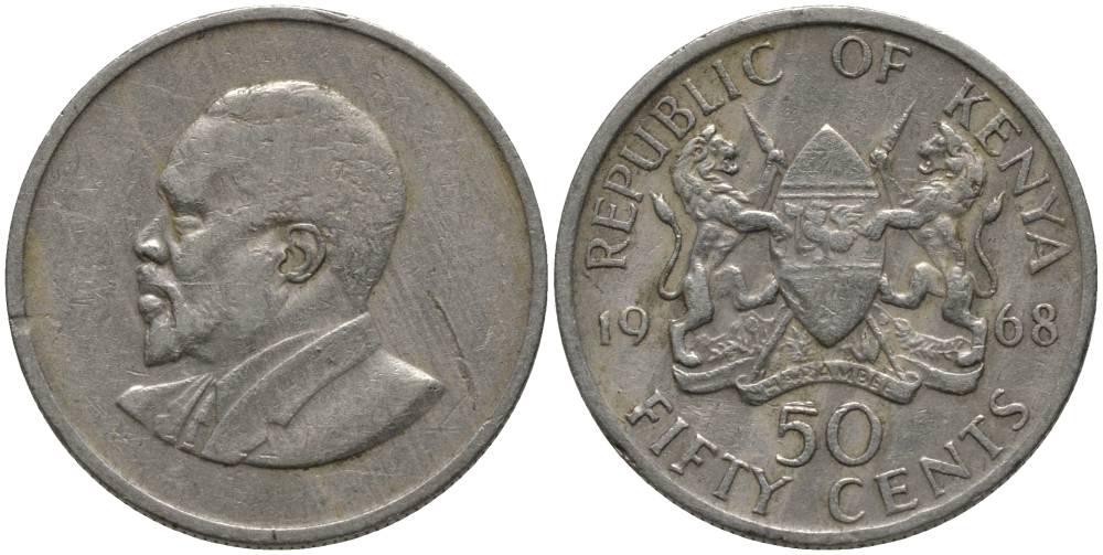 Кения 50 центов 1968 Джомо Кениата KM 4 медно-никель 181-525