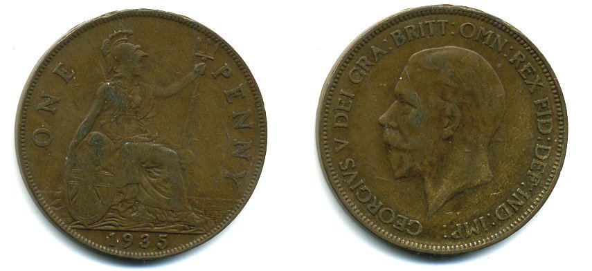 Великобритания 1 пенни 1935 Георг V (1910-1936) КМ 838, Spink 4055 бронза 41-1232