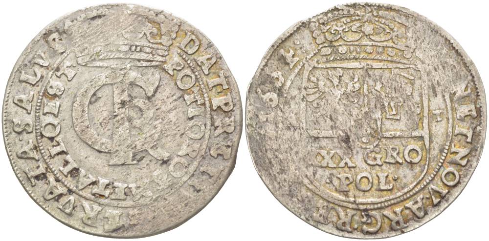 Польша 1 гульден (30 грошей - 1/3 талера - злотовка - тымф) 1664 AT, Ян II Казимир (1648-1668), вес 5 гр. KM 120, Kopinski 173.2, Gumowski 1771 серебро 1517-823