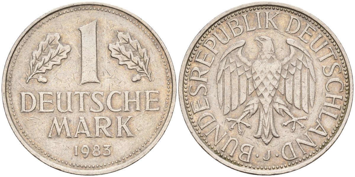 ФРГ 1 марка 1983 J KM 110, J. 385 медно-никель 4177-1236