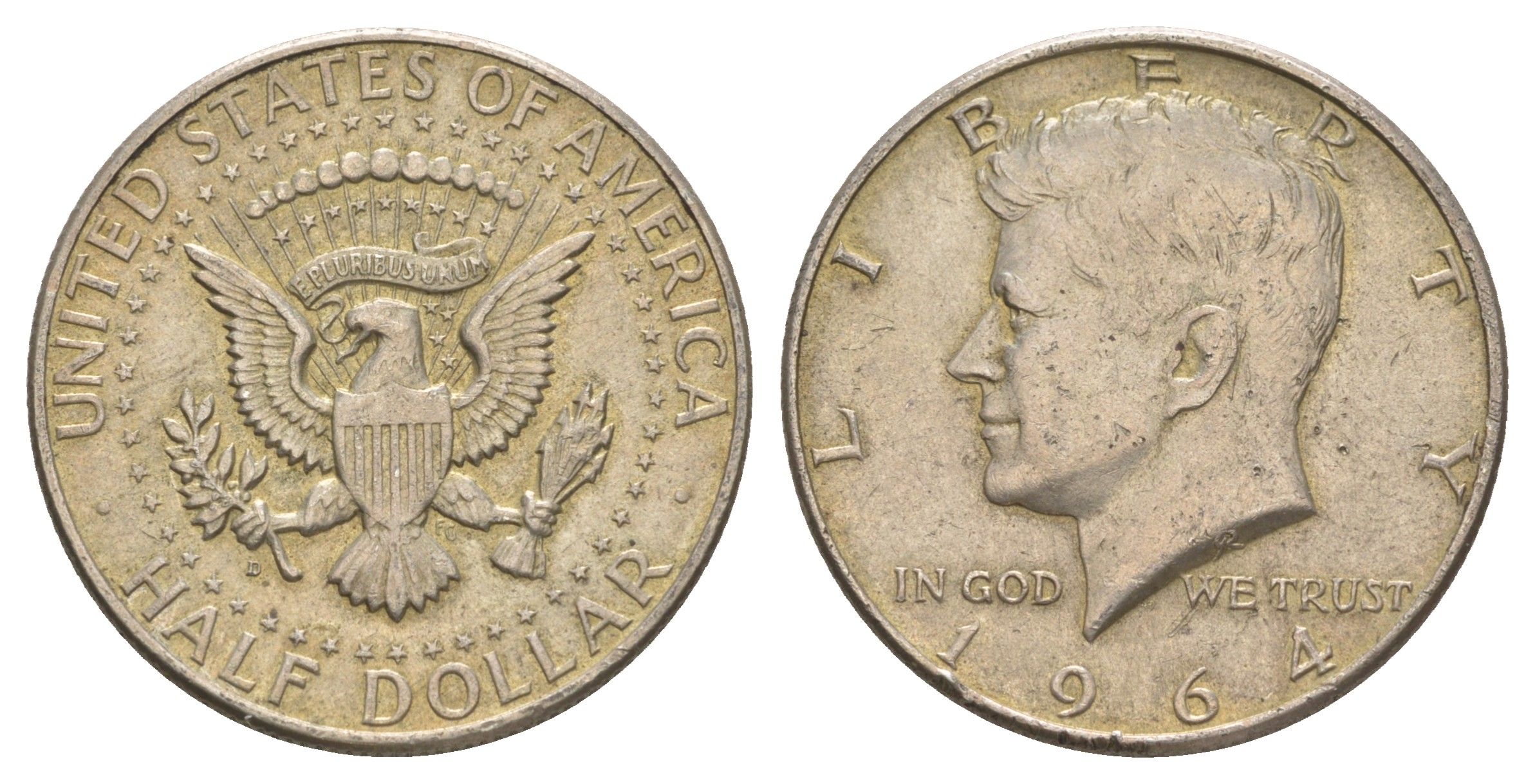 США 1/2 доллара 1964 D, Джон Кеннеди KM 202 серебро 4153-1126