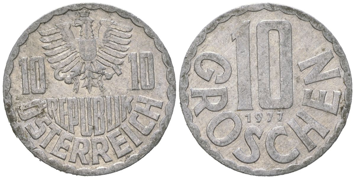 Австрия 10 грошей 1977 KM 2878 алюминий 4618-331