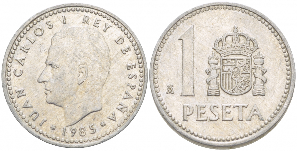 Испания 1 песета 1985 M, Хуан Карлос I (1975-2014) KM 821 алюминий 87-1521