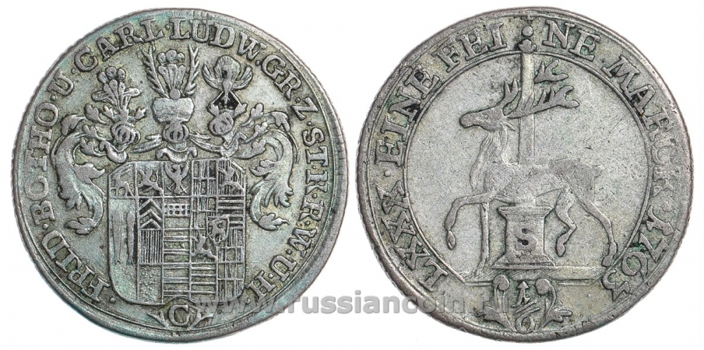 Штольберг 1/6 талера 1763 Friederich 1968, КМ 32а серебро 413-6325
