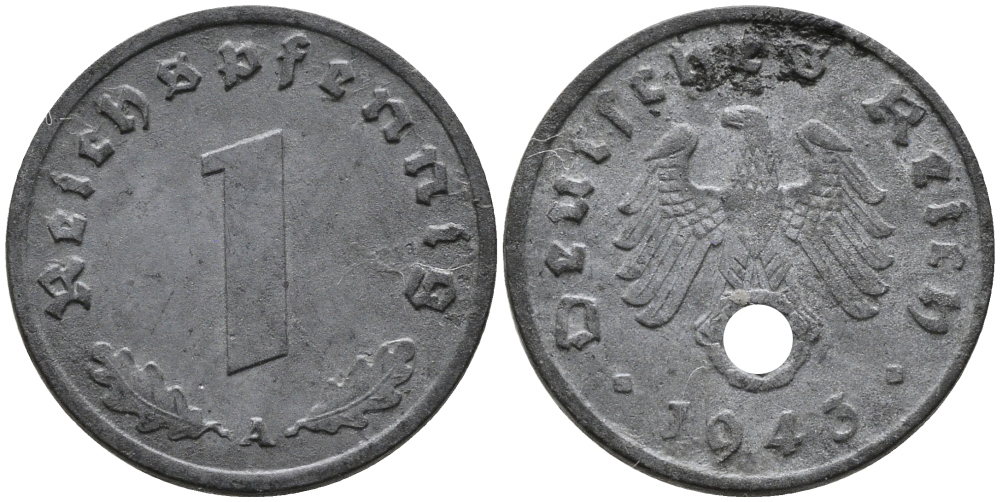 ГЕРМАНИЯ 1 РЕЙХСПФЕННИГ 1943 A KM 97, J.369 цинк 96-766