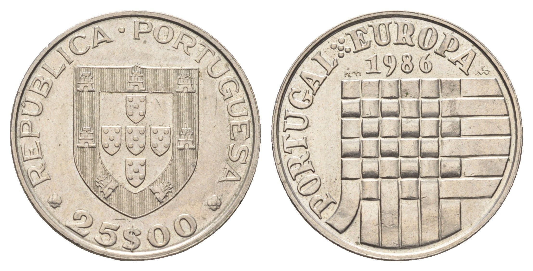 Португалия 25 эскудо 1986 Вступление в зону свободной торговли Европы KM 635 медно-никель UNC 4660-335