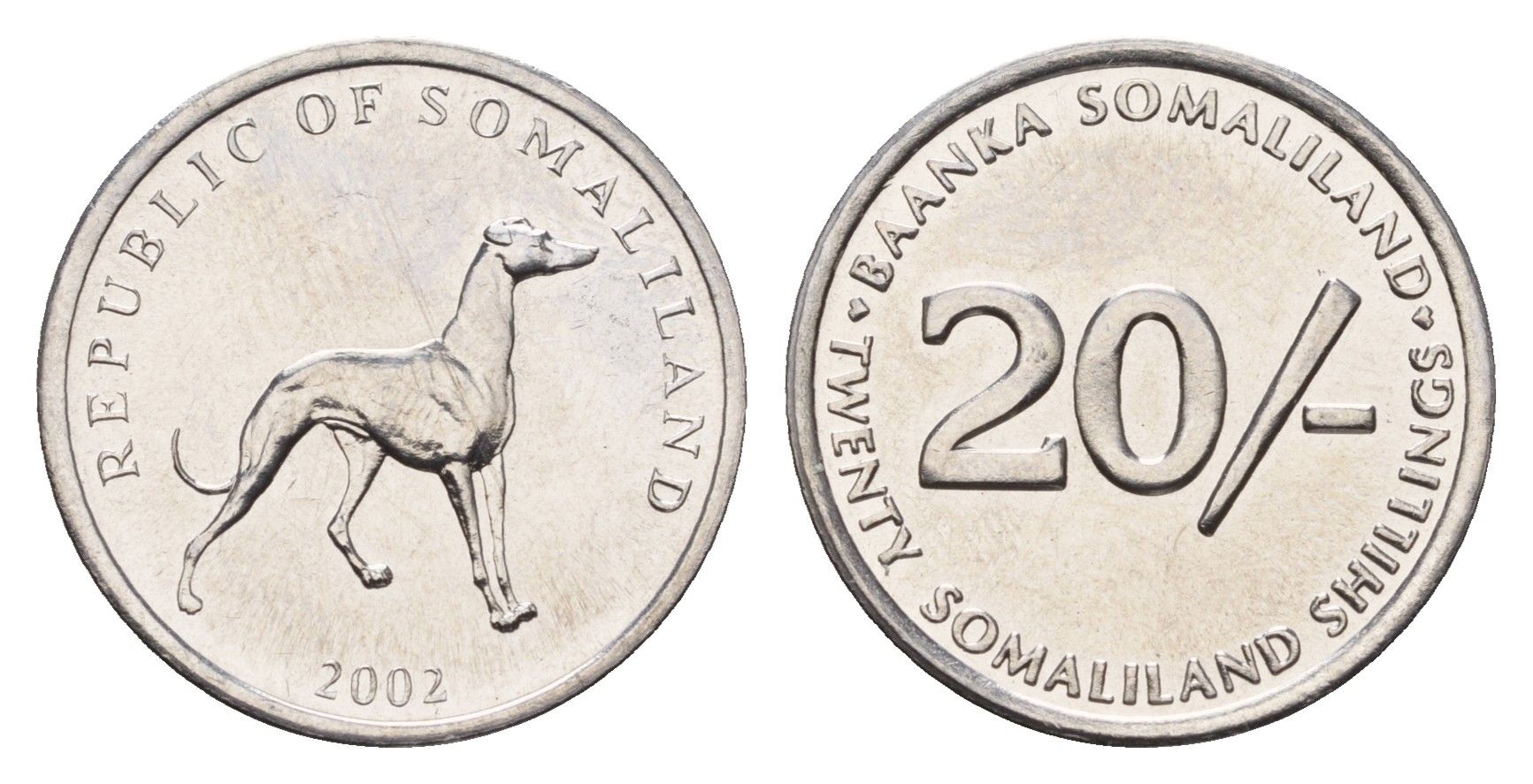 Сомалиленд 20 шиллингов 2002 год-тип KM 6 нержавеющая сталь UNC 4674-1245