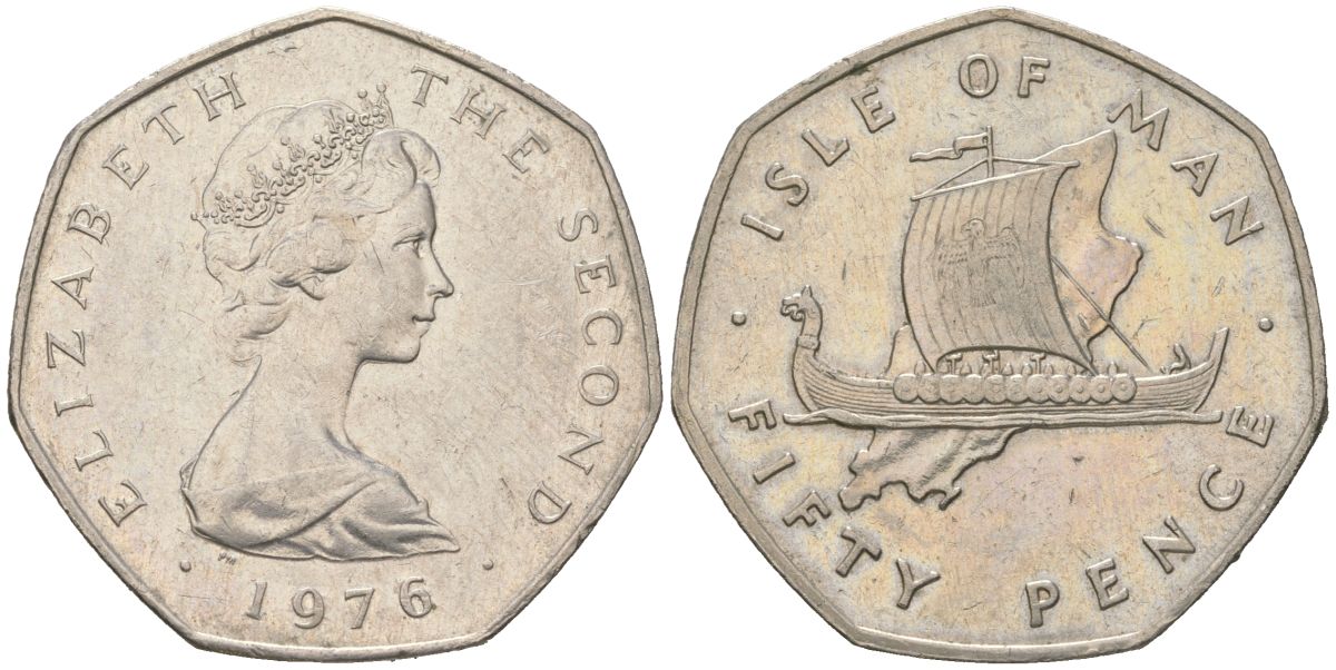 Остров Мэн 50 пенсов 1976 Елизавета II (1952-2022) KM 39 медно-никель 4619-141