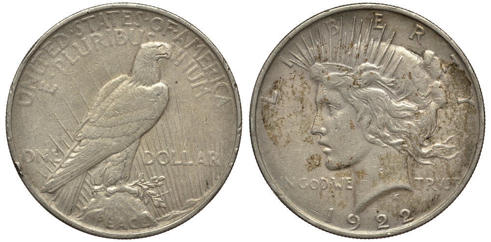 США 1 доллар 1922 доллар мира KM 150 серебро 1517-1525