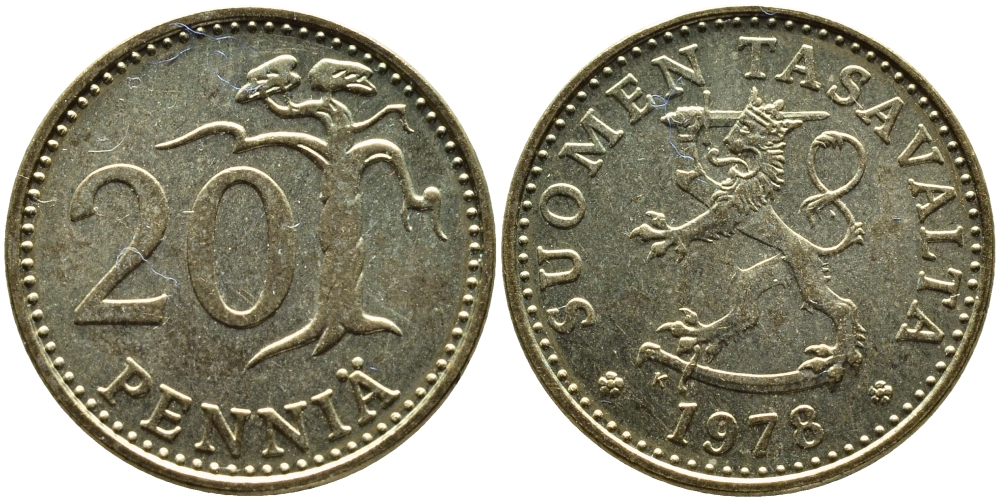 Финляндия 20 пенни 1978 K KM 47 алюминиевая бронза 259-1024