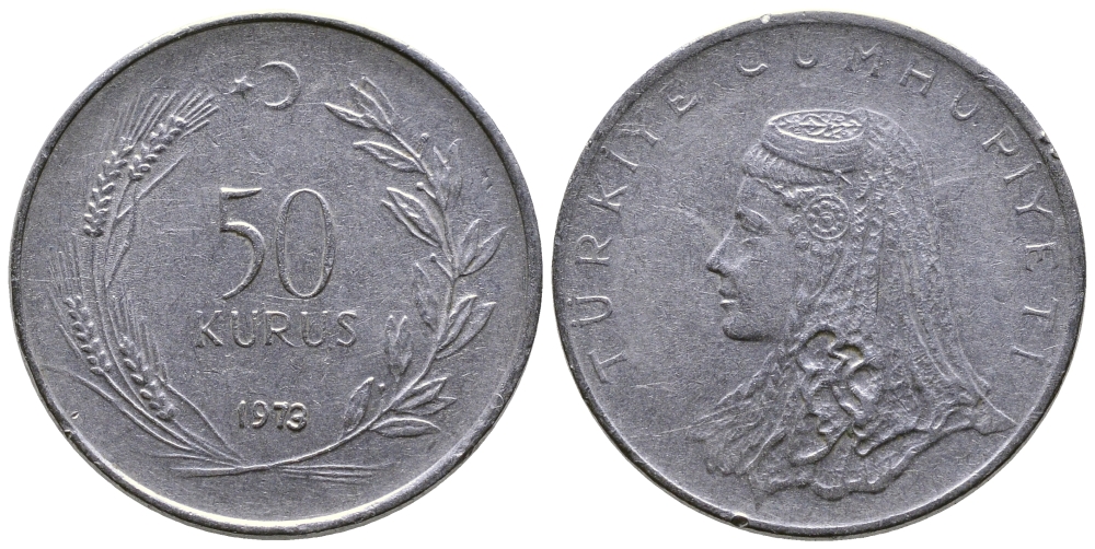 Турция 50 курушей 1973 Анатолийская невеста KM 899 нержавеющая сталь 84-1221