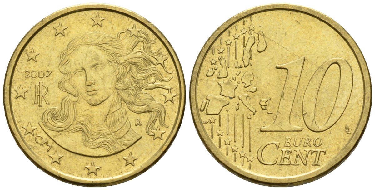 Италия 10 евроцентов 2007 KM 213 нордик 4147-755