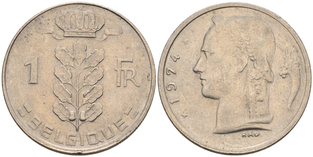 Бельгия 1 франк 1974 Belgique, Бодуэн I (1951-1993) KM 142.1 медно-никель 4175-325