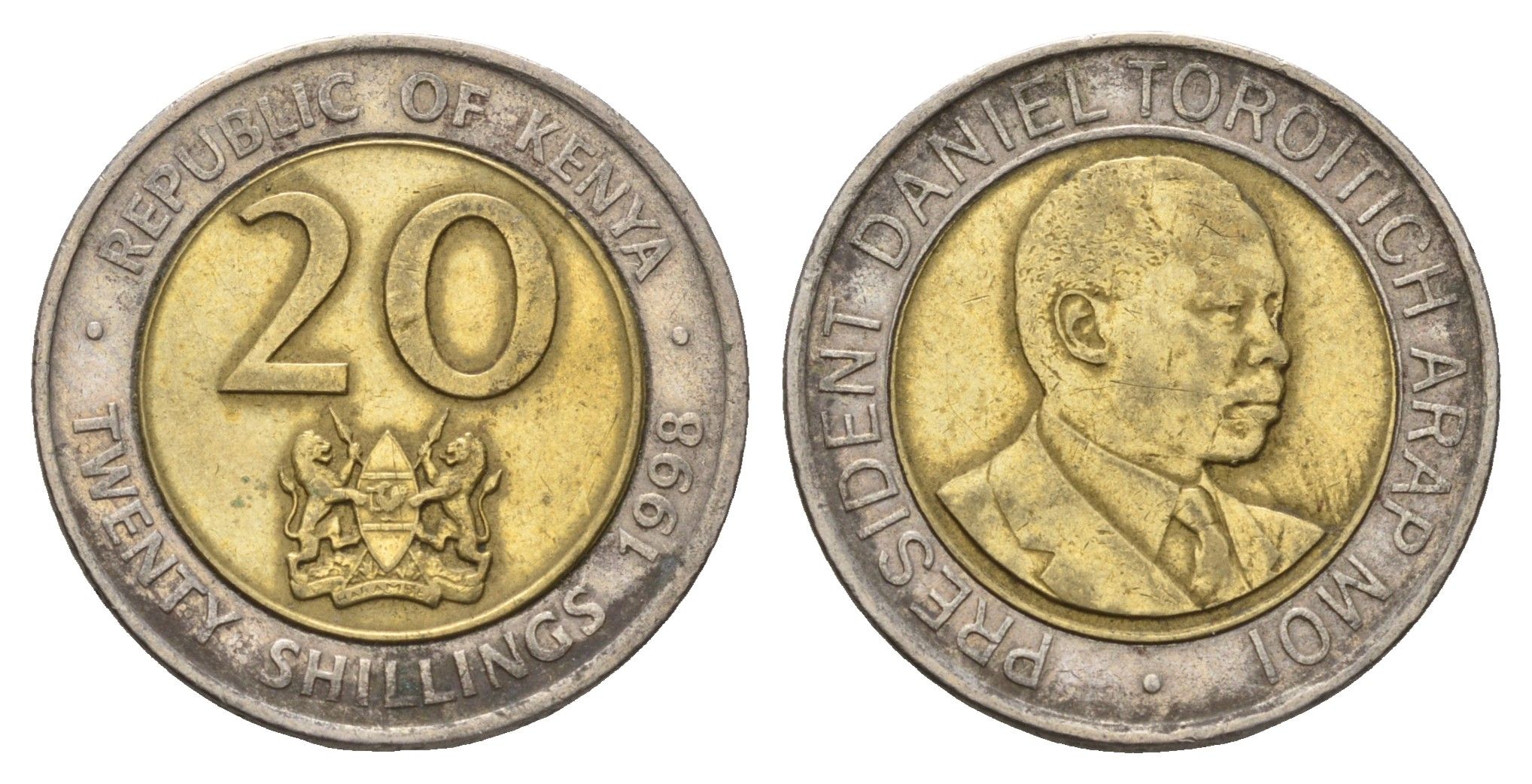 Кения 20 шиллингов 1998 Дэниэл арап Мои KM 32 биметалл 4703-645