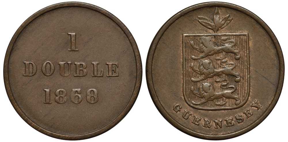 Гернси 1 дабл (дубль) 1868/30 KM 10 бронза 650-542