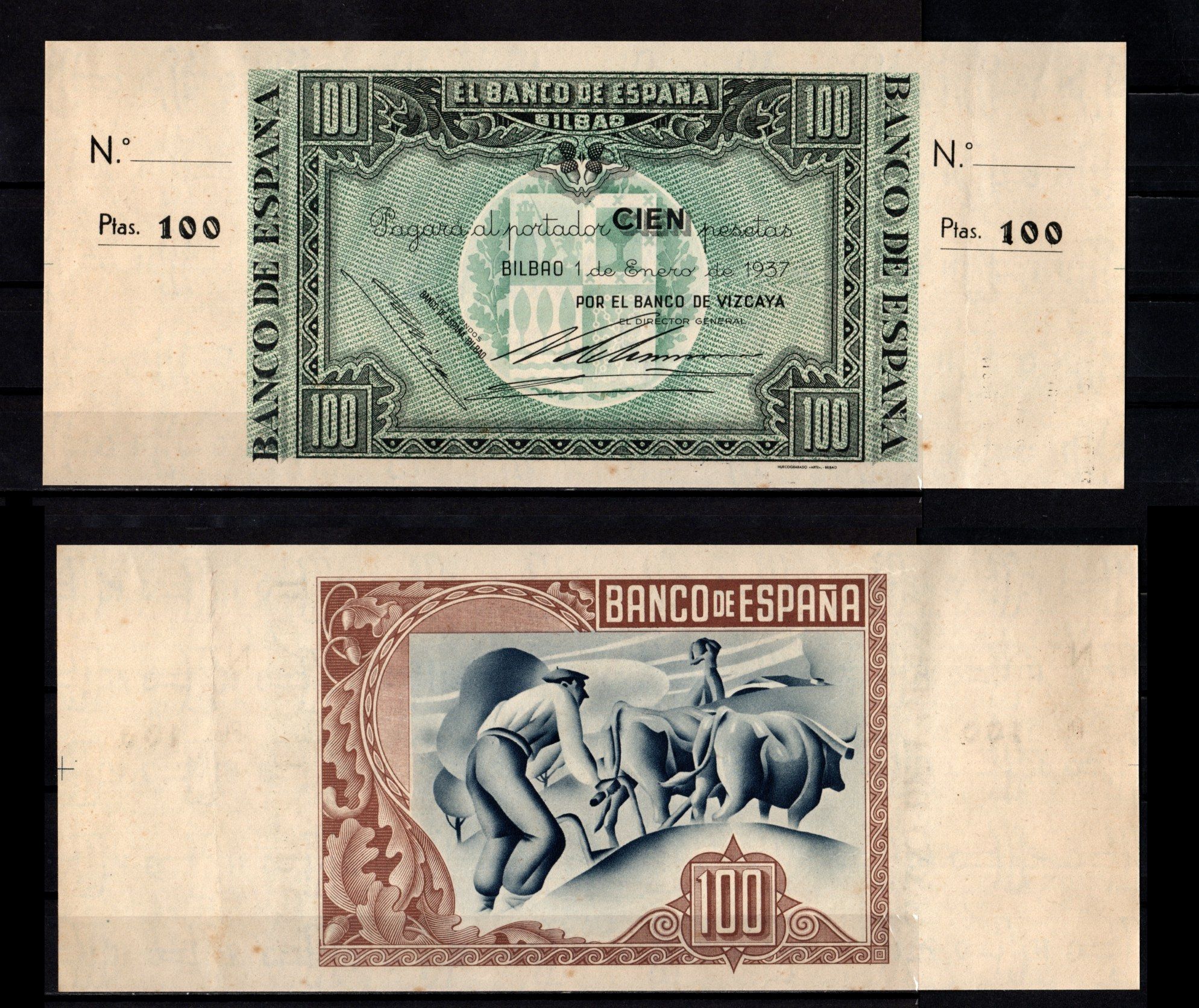 Испания, Бильбао 100 песет 1937 Pick S565 f бумага 6267-32-1