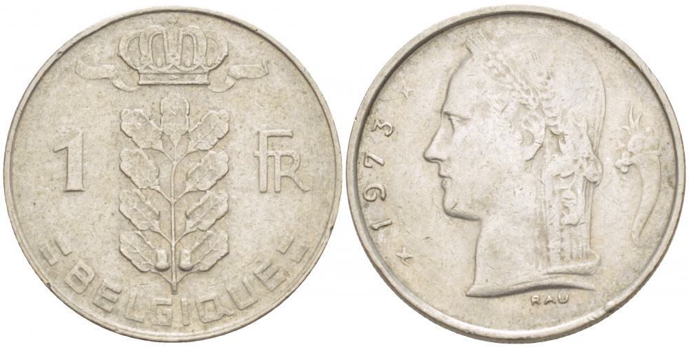 БЕЛЬГИЯ 1 ФРАНК 1973 BELGIQUE KM 142.1 медно-никель 4539-845
