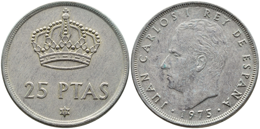 Испания 25 песет 1975 (77) Хуан Карлос I (1975-2014) KM 808 медно-никель 4393-244
