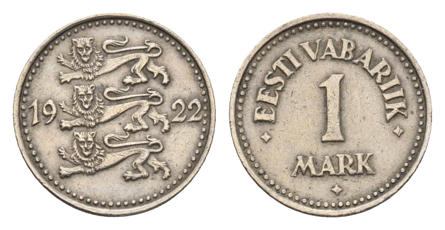 Эстония 1 марка 1922 год-тип KM 1 медно-никель 73-247