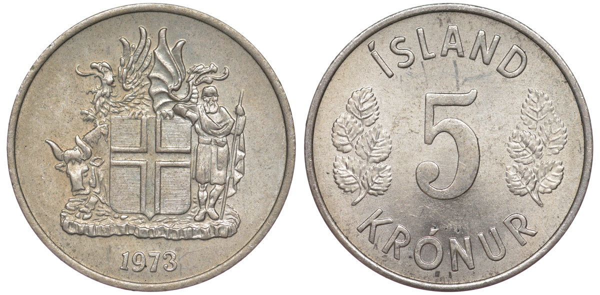 Исландия 5 крон 1973 KM 18 медно-никель 4588-614