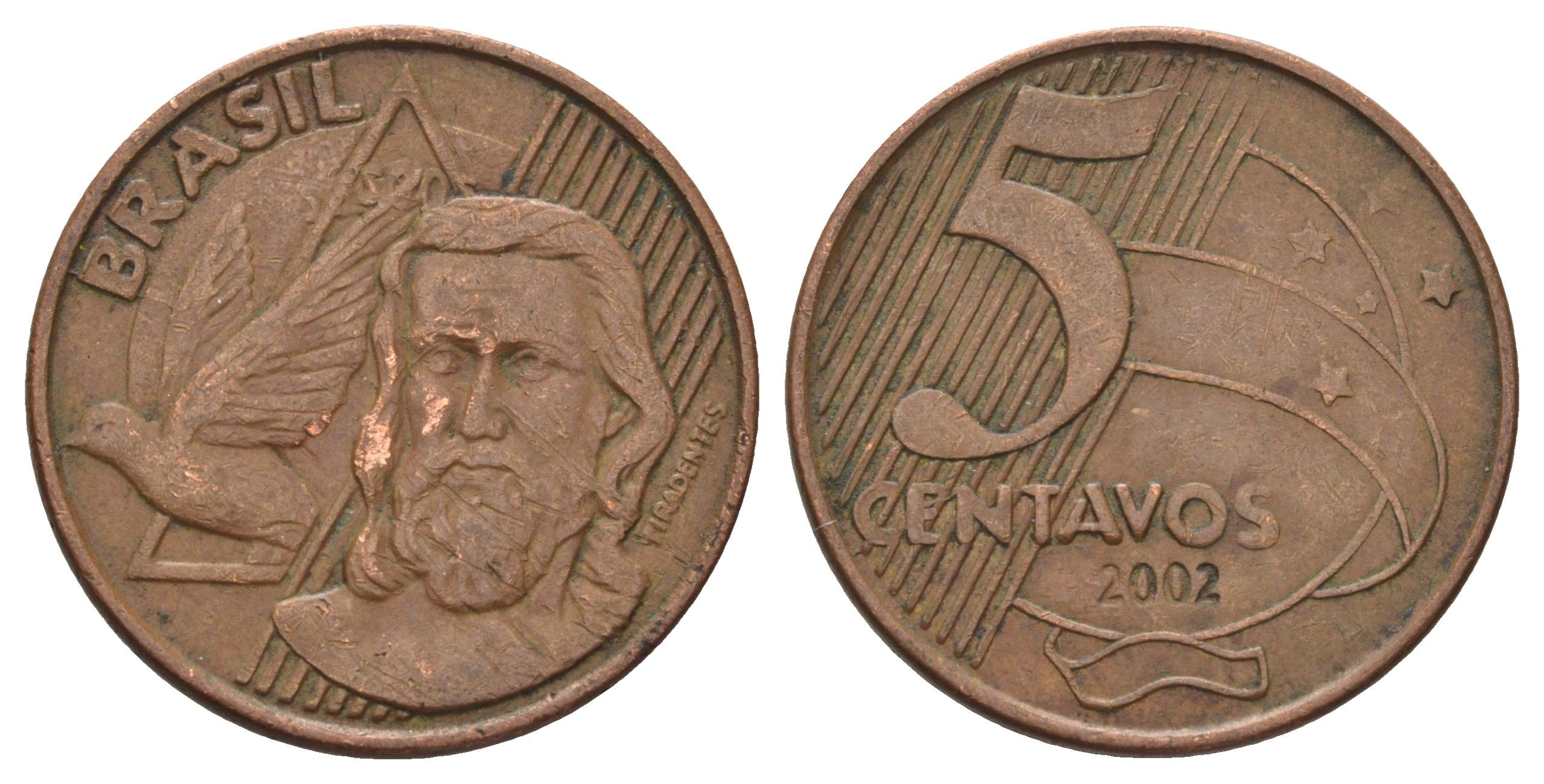 Бразилия 5 сентаво 2002 KM 648 сталь плакированная медью 4159-131