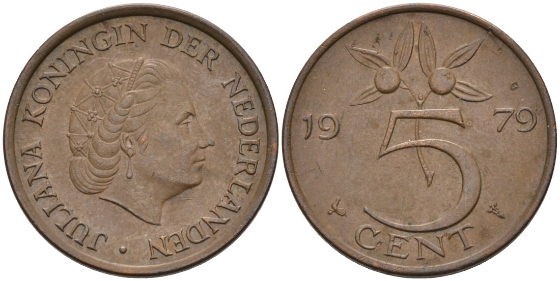 Нидерланды 5 центов 1979 Юлиана (1948-1980) KM 181 бронза 4573-411