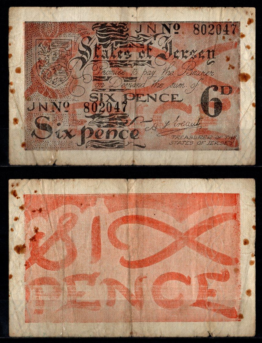 Джерси 6 пенсов ND (1941-1942) Pick 1 бумага 451-1282-1