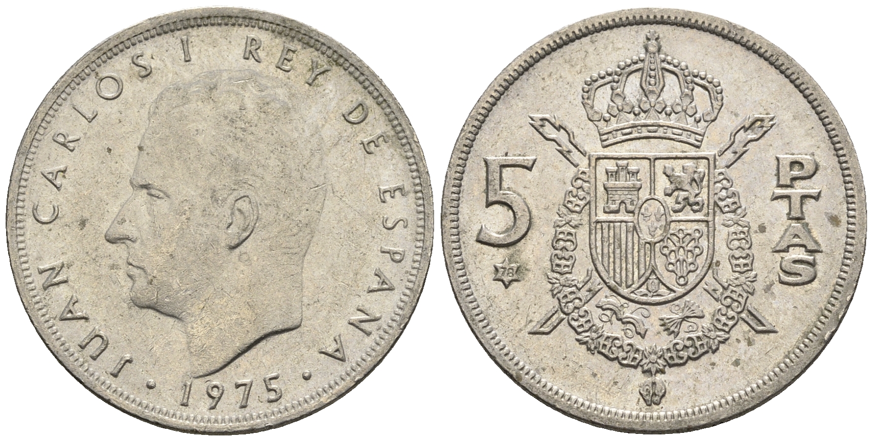 Испания 5 песет 1975 (78) Хуан Карлос I (1975-2014) KM 807 медно-никель 85-731