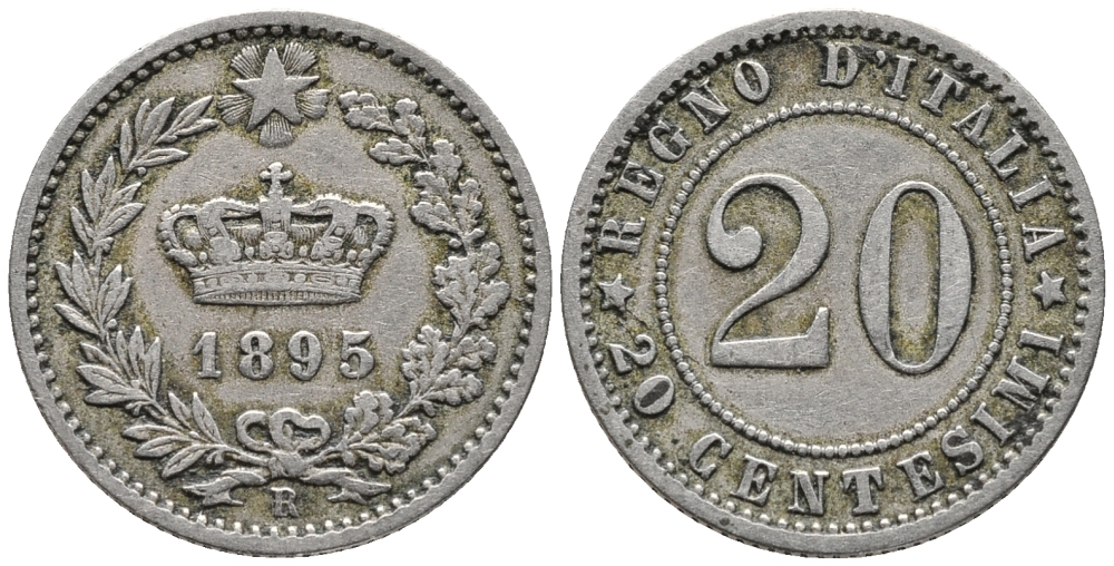 ИТАЛИЯ 20 ЧЕНТЕЗИМО 1895 R KM 28.2 медно-никель 34-1231