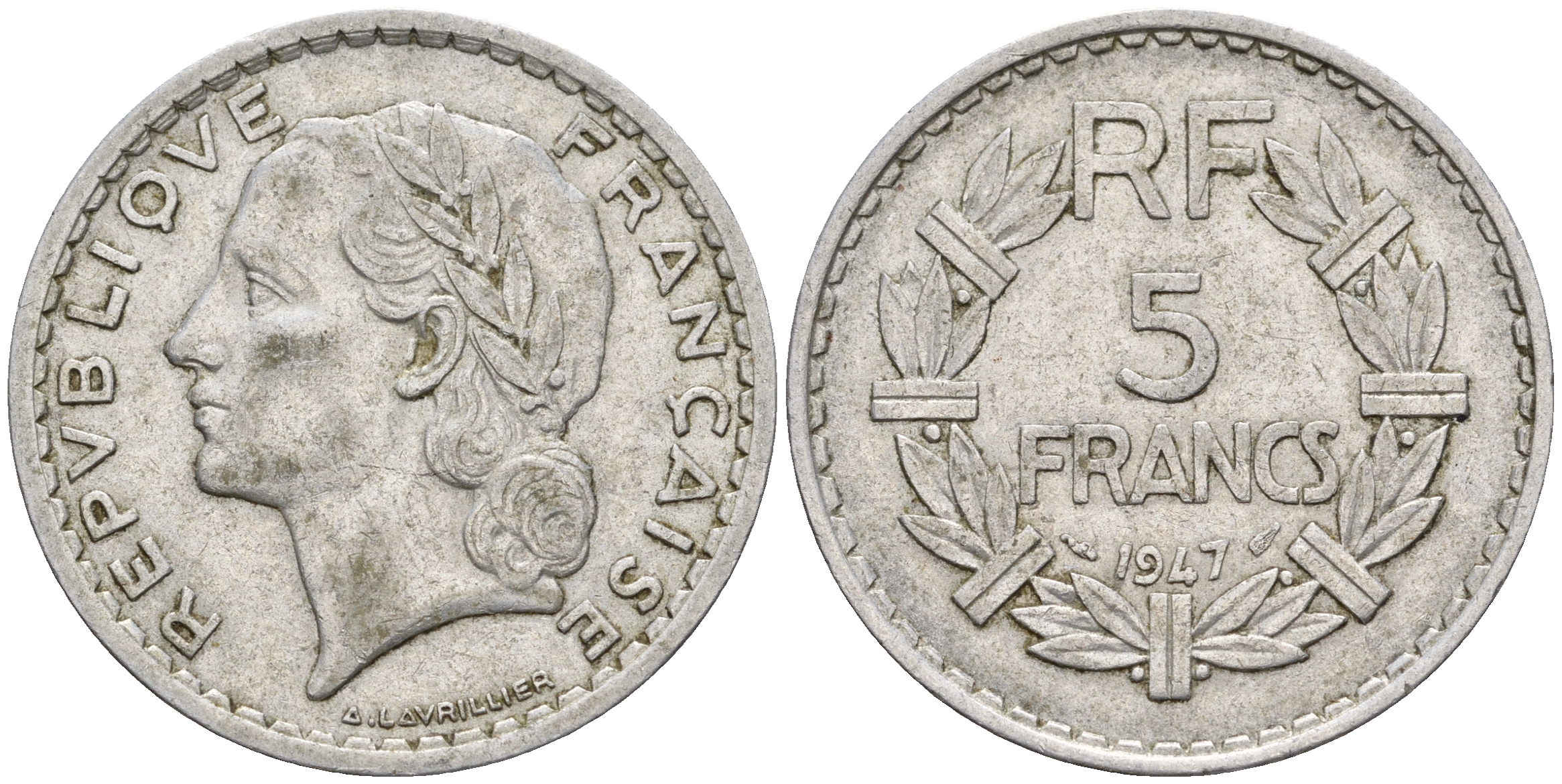 Франция 5 франков 1947 open 9 KM 888b.1 алюминий 221-415