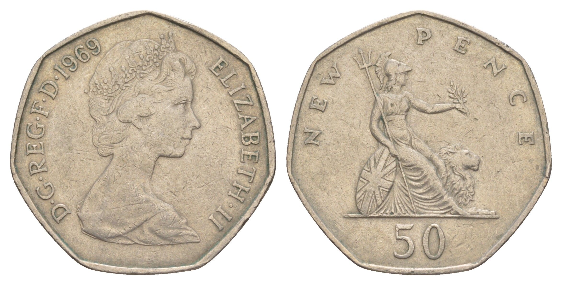 Великобритания 50 пенсов 1969 Елизавета II (1952-2022) KM 913, Spink 4223 медно-никель 4634-542