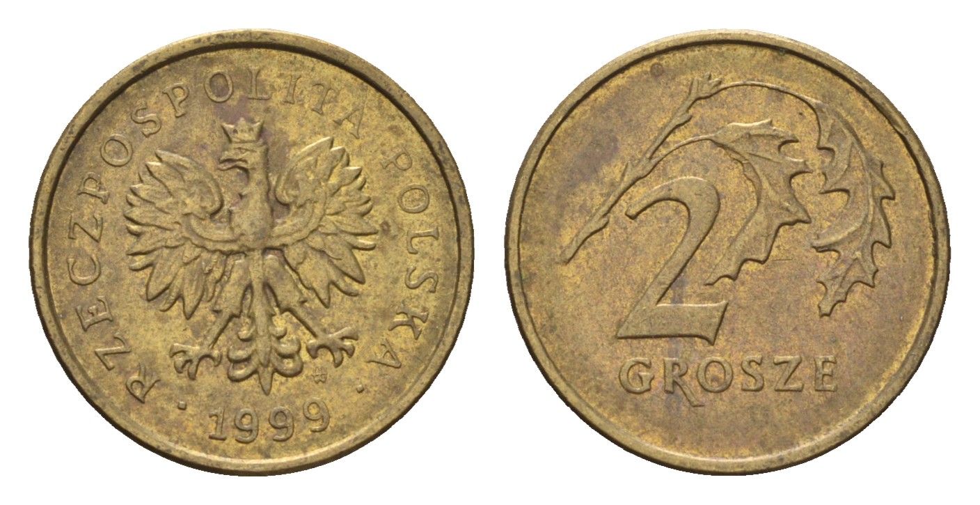 Польша 2 гроша 1999 Y 277 латунь 4702-449