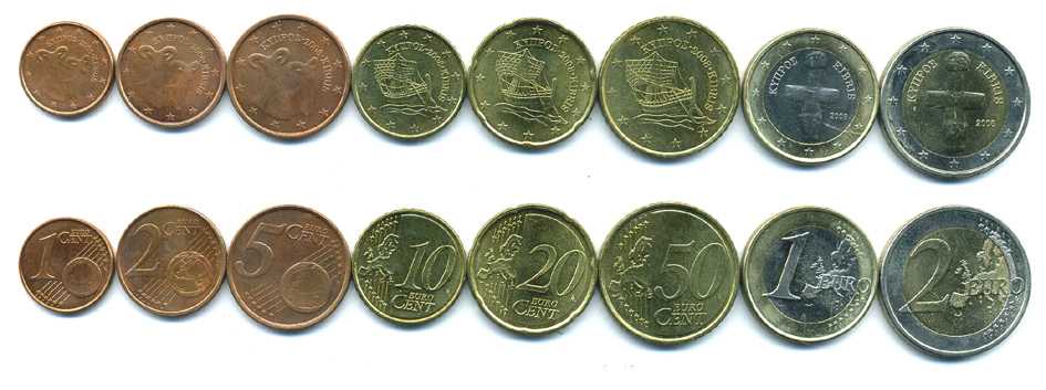 КИПР ЕВРОНАБОР ИЗ 8 МОНЕТ 2008 (1, 2, 5, 10, 20, 50 ЕВРОЦЕНТОВ, 1, 2 ЕВРО) UNC N5-54