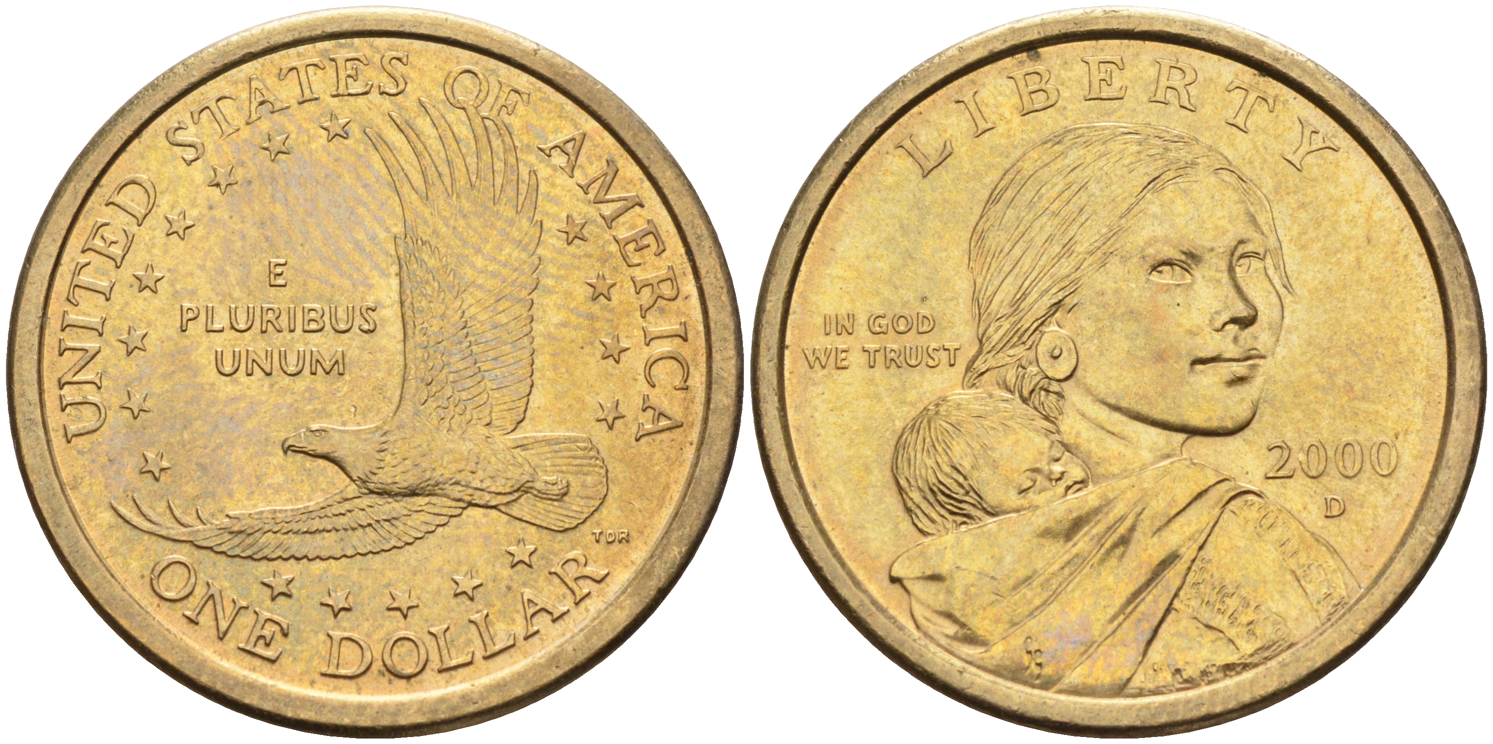 США 1 доллар 2000 Р, индианка Сакагавея KM 310 медь с марганцево-латунным покрытием 63-1141