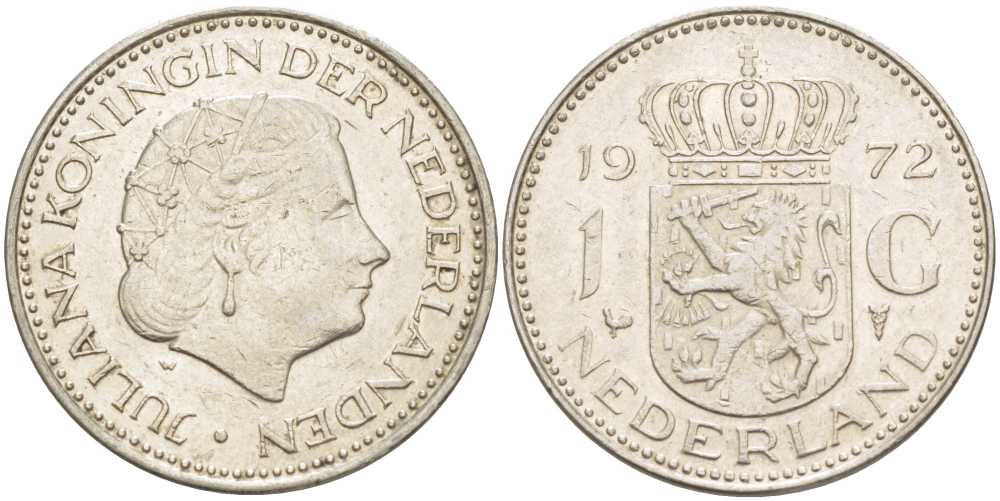 Нидерланды 1 гульден 1972 Юлиана (1948-1980) KM 184a никель 212-1143