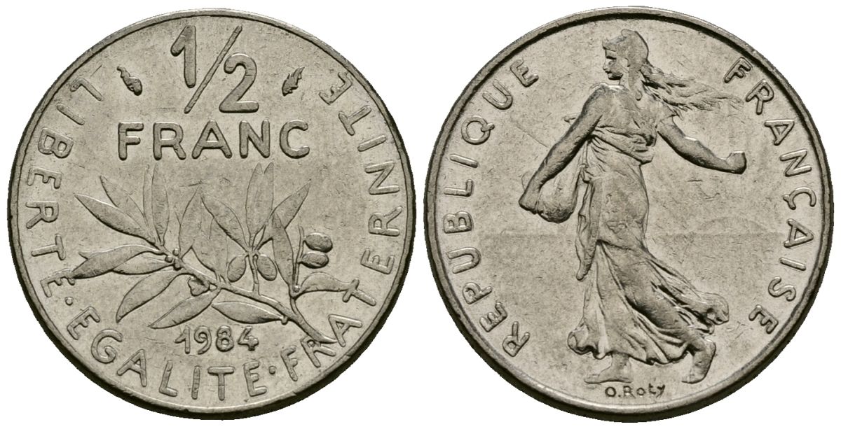 Франция 1/2 франка 1984 сеятель KM 931 никель 4135-725