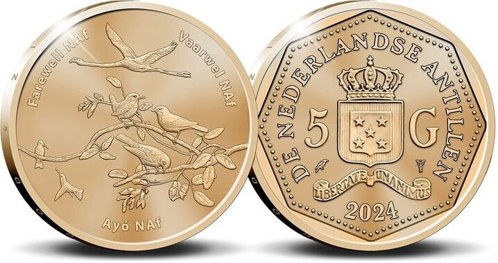 Нидерландские Антилы 5 гульденов 2024 прощание с гульденом KM NEW сталь плакированная латунью  UNC  413-5335