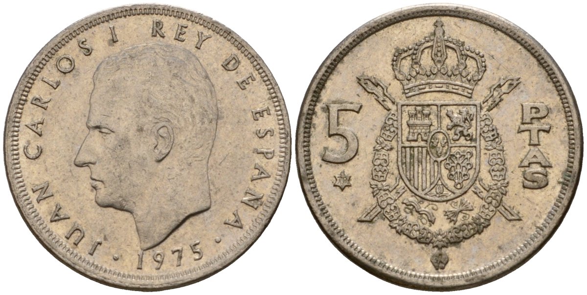 Испания 5 песет 1975 (79) Хуан Карлос I (1975-2014) KM 807 медно-никель 190-1152