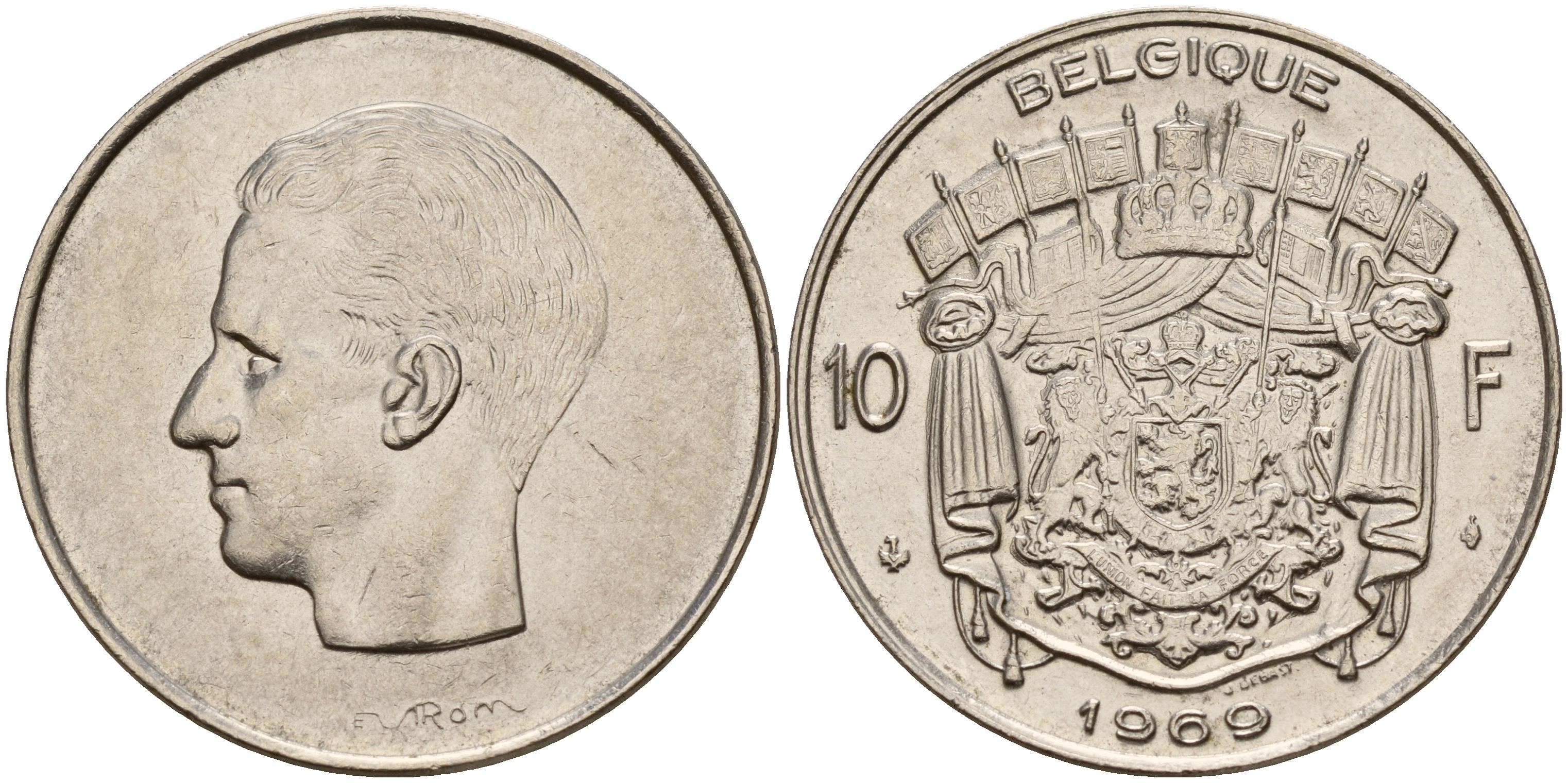 Бельгия 10 франков 1969 Belgique, Бодуэн I (1951-1993) KM 155.1 никель  4187-437