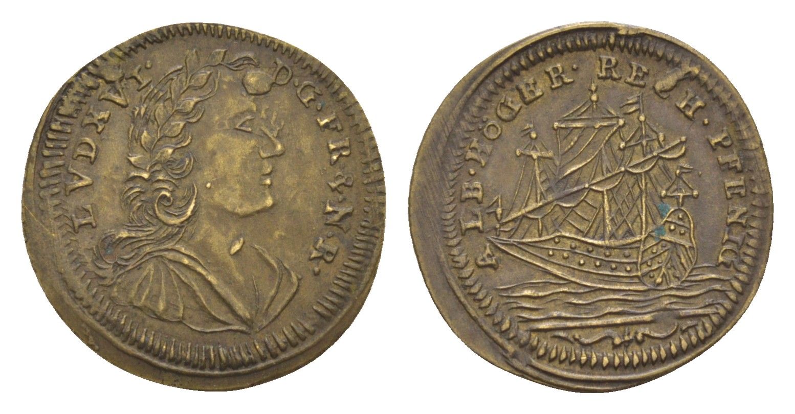 Нюрнберг счетный жетон XIX век Людовика XVI, Корабль , диаметр 19 мм, вес 0,78 гр  латунь    1531-935