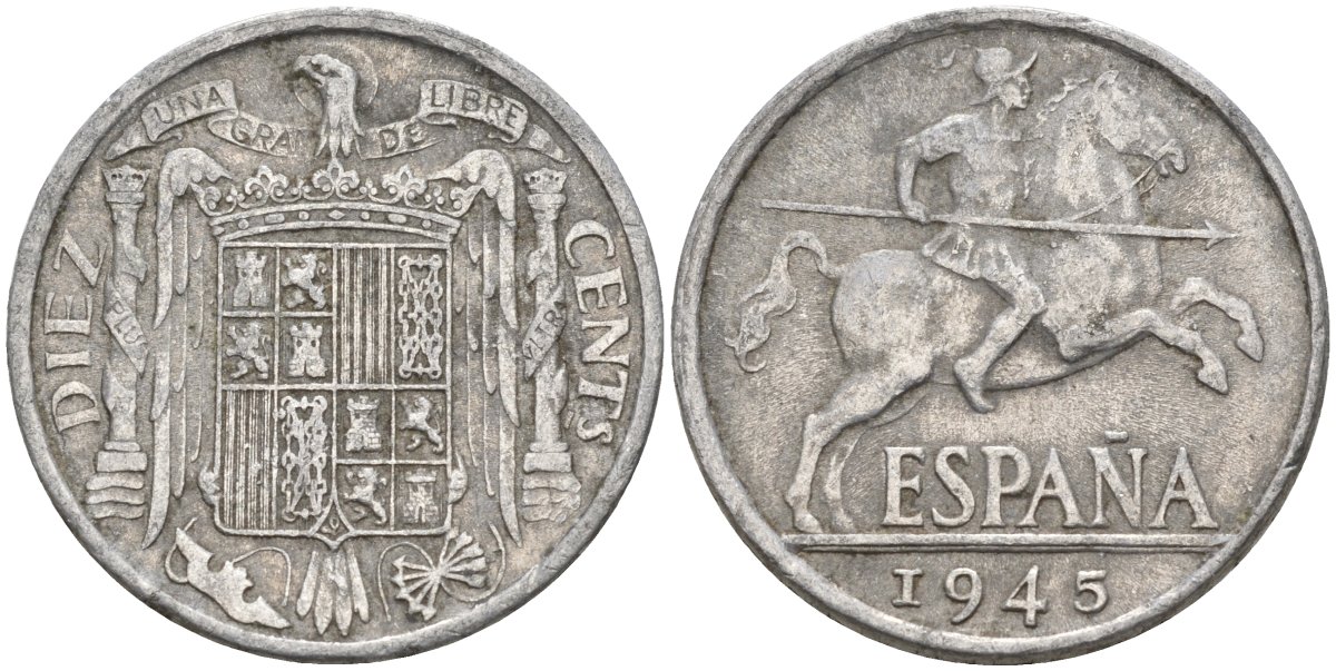 Испания 10 сентимо 1945 Франсиско Франко (1939 - 1975) KM 766 алюминий 4155-236