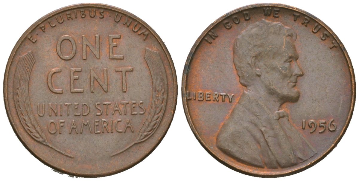 США 1 цент 1956 Авраам Линкольн KM 132 бронза UNC 220-459