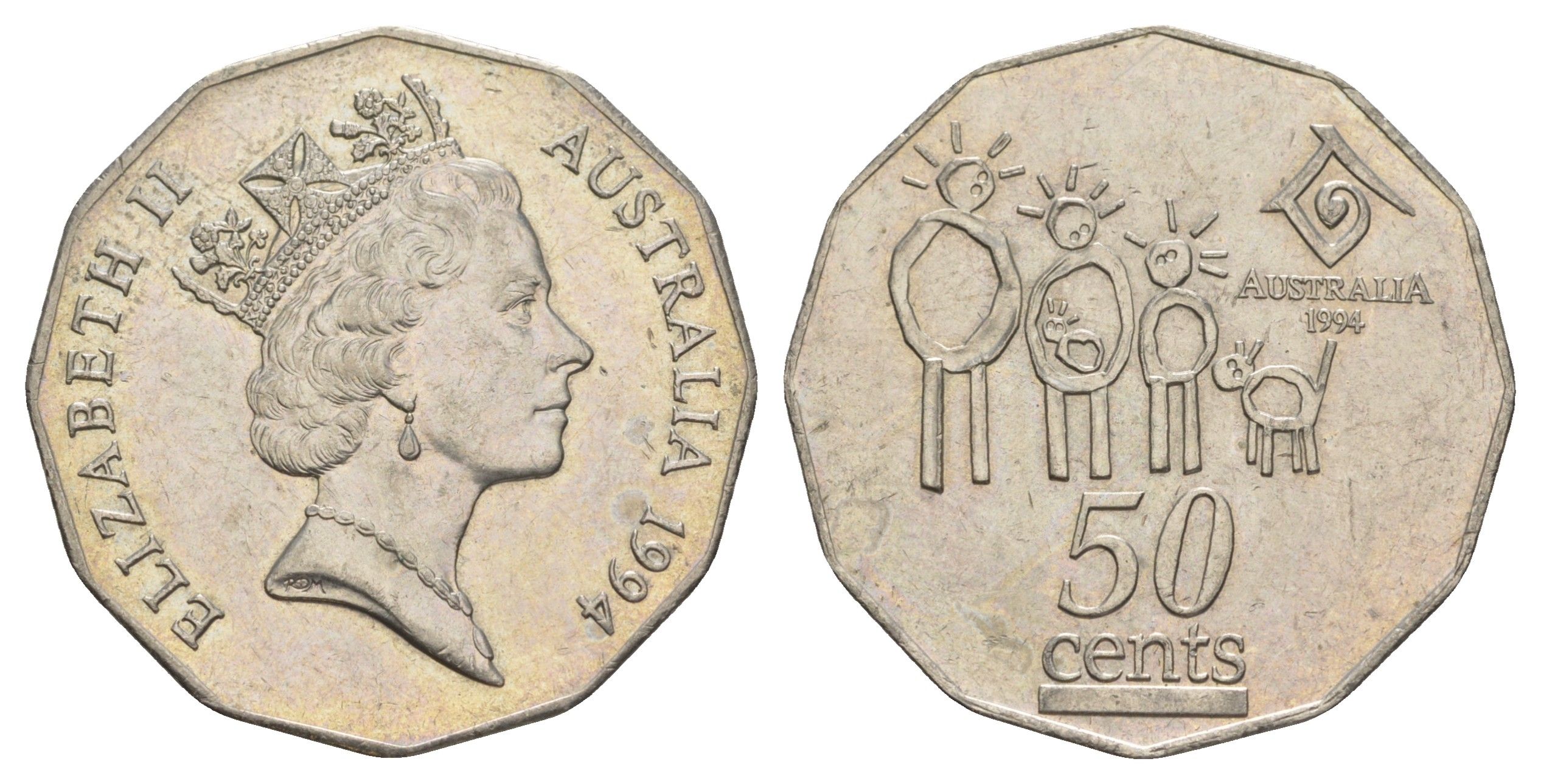 Австралия 50 центов 1994 Международный год семьи KM 258 медно-никель UNC 3897-1246